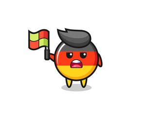 germany flag badge character as line judge putting the flag up