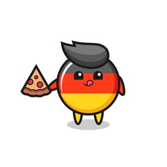 cute germany flag badge cartoon eating pizza