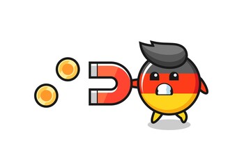 the character of germany flag badge hold a magnet to catch the gold coins
