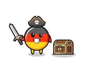 the germany flag badge pirate character holding sword beside a treasure box