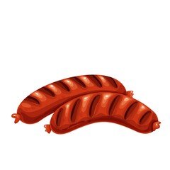 Grilled Sausages vector illustration. Fried bratwurst Pork sausage, bbq food.