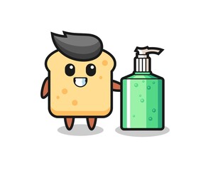 cute bread cartoon with hand sanitizer