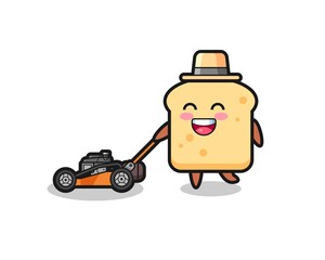 illustration of the bread character using lawn mower