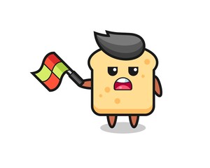 bread cartoon as the line judge hold the flag up at a 45 degree angle