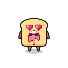 the falling in love expression of a cute bread with heart shaped eyes