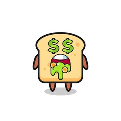 bread character with an expression of crazy about money