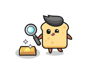 bread character is checking the authenticity of the gold bullion