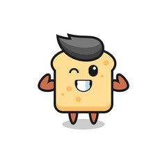 the muscular bread character is posing showing his muscles
