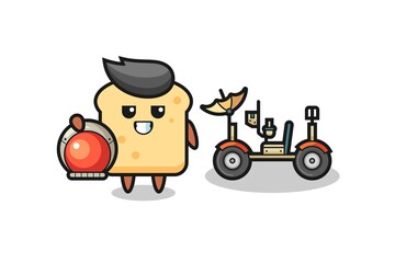 the cute bread as astronaut with a lunar rover