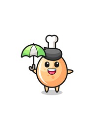 cute fried chicken illustration holding an umbrella