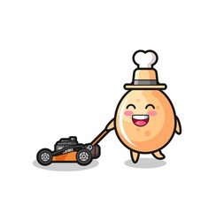illustration of the fried chicken character using lawn mower