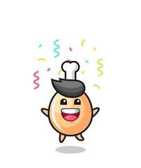 happy fried chicken mascot jumping for congratulation with colour confetti