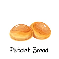 Pistolet bread or petits pain icon. French bakery product colored vector illustration.