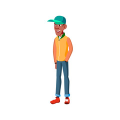 smiling boy in style clothes getting ready go outside cartoon vector. smiling boy in style clothes getting ready go outside character. isolated flat cartoon illustration
