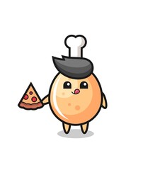 Fototapeta premium cute fried chicken cartoon eating pizza