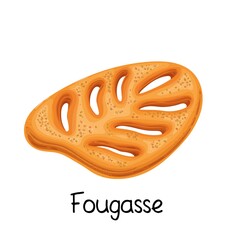 Fougasse bread icon. French bakery product colored vector illustration.