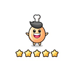 the illustration of customer best rating, fried chicken cute character with 5 stars