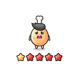 the illustration of customer bad rating, fried chicken cute character with 1 star