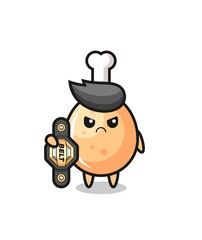 fried chicken mascot character as a MMA fighter with the champion belt