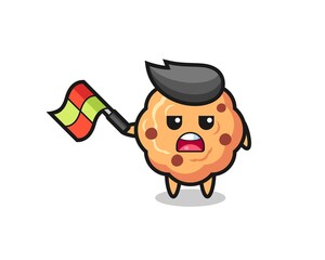 Obraz premium chocolate chip cookie cartoon as the line judge hold the flag up at a 45 degree angle