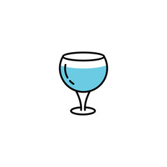 Set of Simple Flat Blue Water Glass Icon Illustration Design, Clean Glass Symbol with Outline Style Template Vector