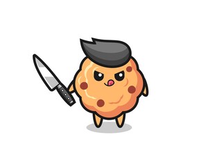 Fototapeta premium cute chocolate chip cookie mascot as a psychopath holding a knife