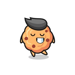 chocolate chip cookie cartoon illustration with a shy expression