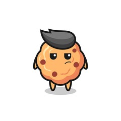 cute chocolate chip cookie character with suspicious expression