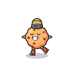 chocolate chip cookie cartoon as an ice skating player doing perform