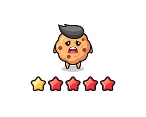 the illustration of customer bad rating, chocolate chip cookie cute character with 1 star