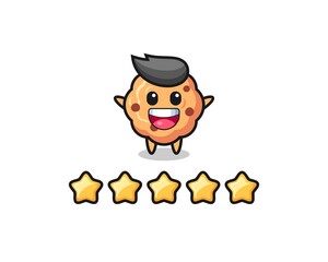 the illustration of customer best rating, chocolate chip cookie cute character with 5 stars