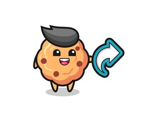 cute chocolate chip cookie hold social media share symbol