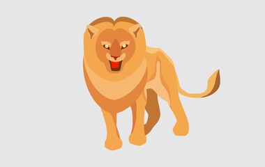 African lion stand pose. Cartoon flat vector illustration isolated on white background
