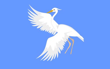 White heron flat cartoon illustration