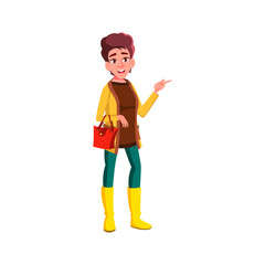 happy woman pointing at fashionable dress in shop cartoon vector. happy woman pointing at fashionable dress in shop character. isolated flat cartoon illustration