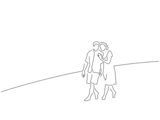 Couple on holidays line drawing, vector illustration design. Summer collection.