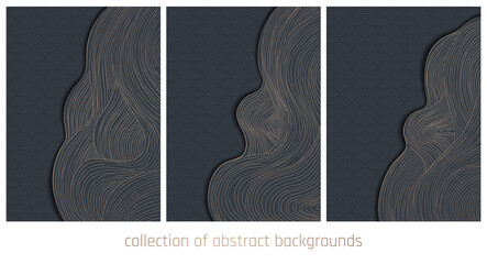 collection of black and gold vector japanese abstract waves