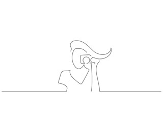 People making a photography line drawing, vector illustration design. Summer collection.