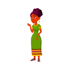 india girl wearing attractive dress staying in line cartoon vector. india girl wearing attractive dress staying in line character. isolated flat cartoon illustration