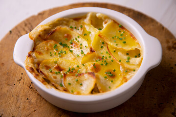 Baked potato gratin. Traditional southern spanish tapa.