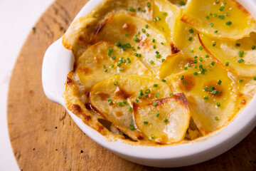 Baked potato gratin. Traditional southern spanish tapa.