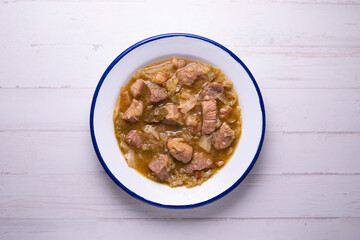 Pork stew with cabbage. Traditional tapa from the central area of Spain