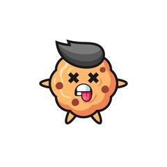character of the cute chocolate chip cookie with dead pose