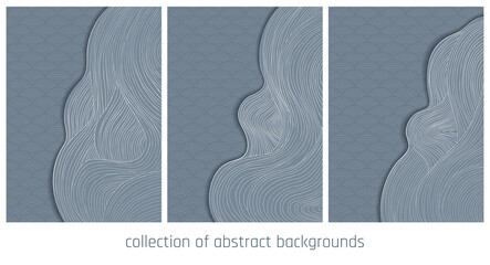 collection of blue vector japanese abstract waves