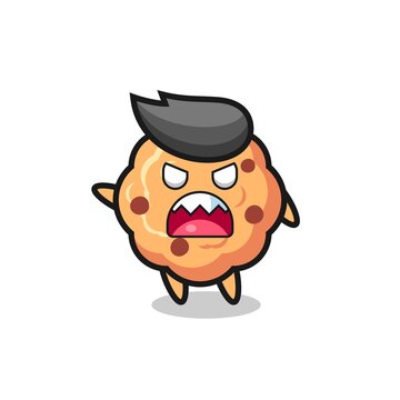 cute chocolate chip cookie cartoon in a very angry pose