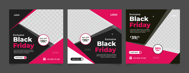 Creative vector modern black friday sale social media post template banner collection.	