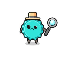 the mascot of cute bottle cap as a detective