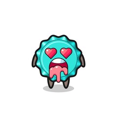 the falling in love expression of a cute bottle cap with heart shaped eyes