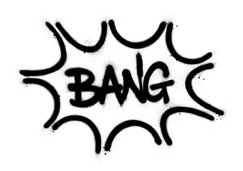 Gordijnen graffiti bang word explosion sprayed in black over white © johnjohnson