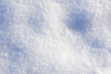 White snow from above. Textured, Copy space, perfect for decoration. Top view.